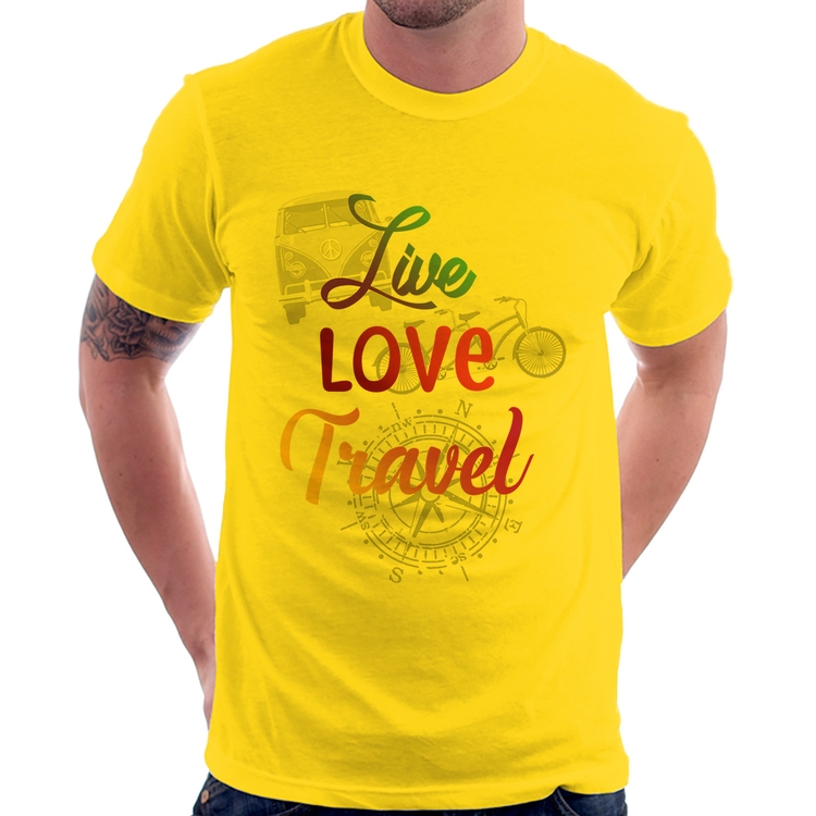 Camiseta Live Love Travel - Amarela