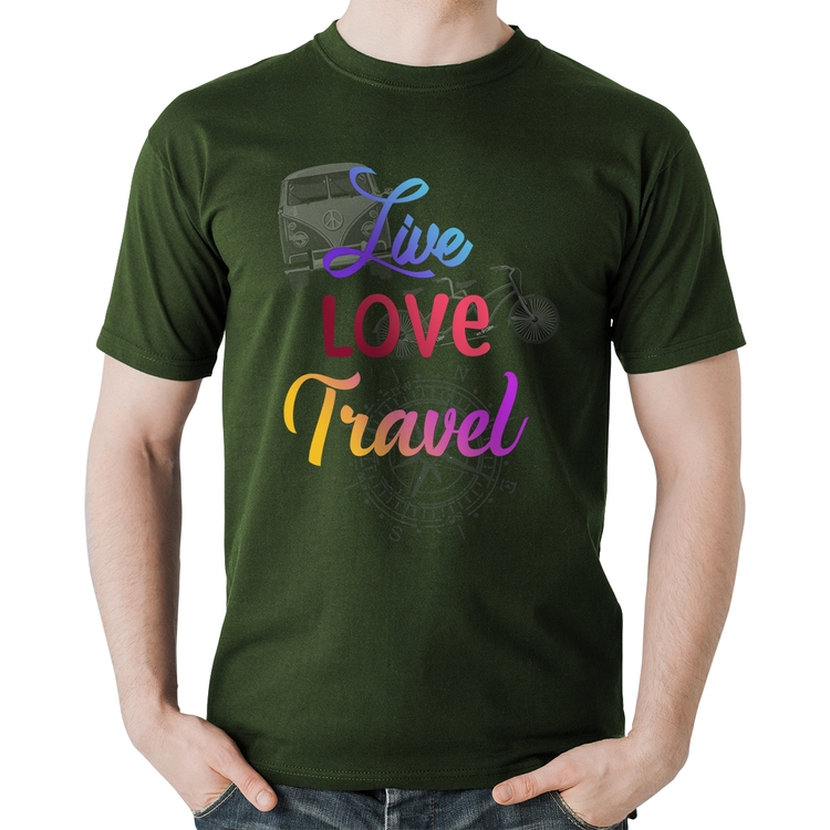 Camiseta Algodão Live Love Travel - Musgo