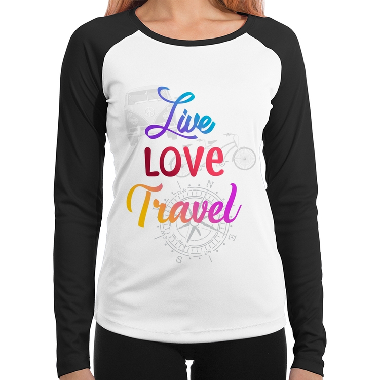 Baby Look Raglan Live Love Travel Manga Longa