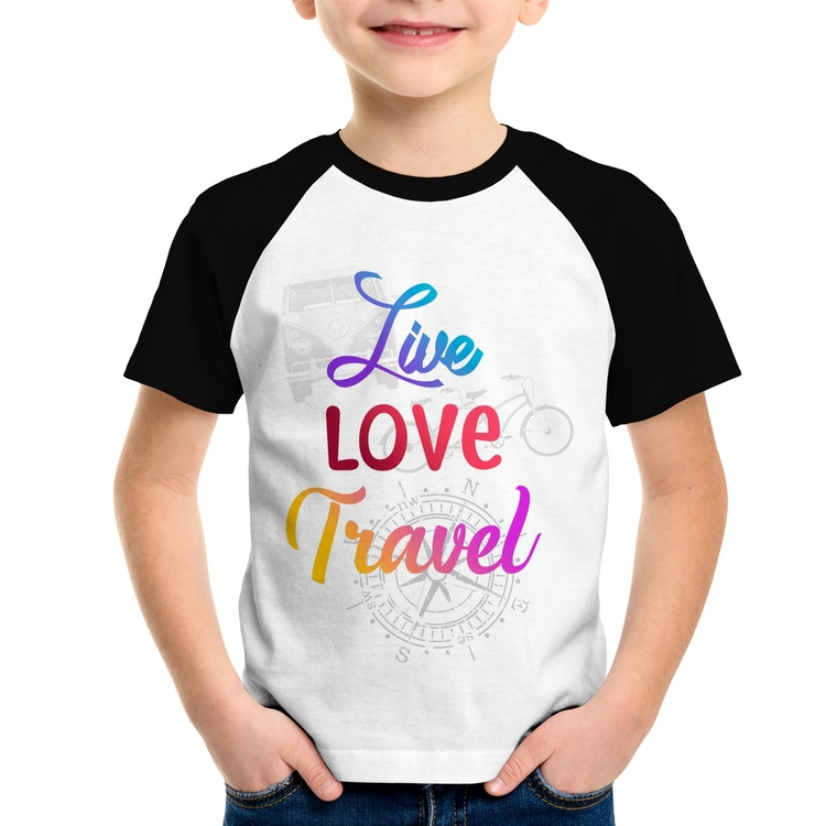 Camiseta Raglan Infantil Live Love Travel