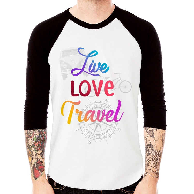 Camiseta Raglan Live Love Travel Manga 3/4