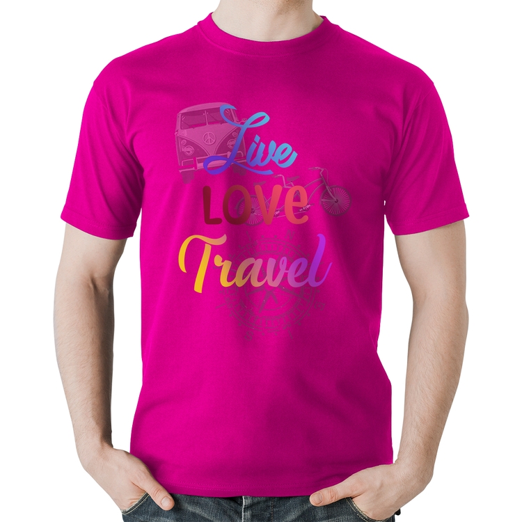 Camiseta Algodão Live Love Travel - Rosa