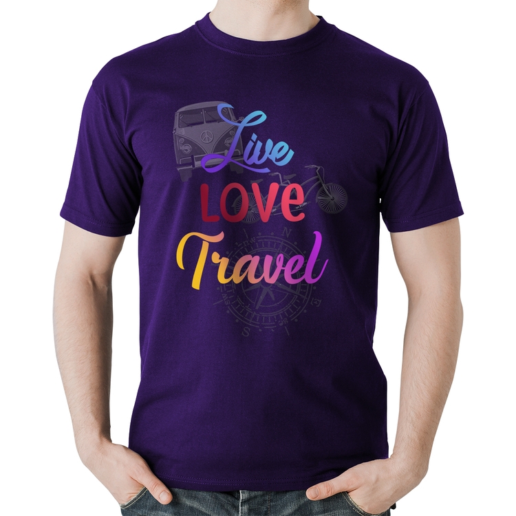 Camiseta Algodão Live Love Travel - Roxa