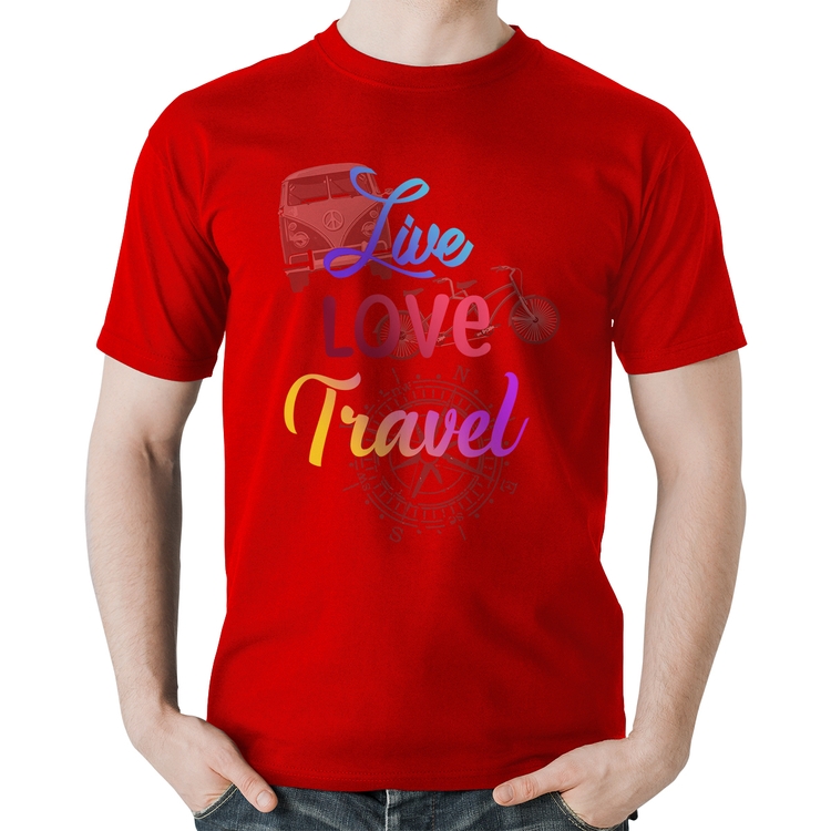 Camiseta Algodão Live Love Travel - Vermelha