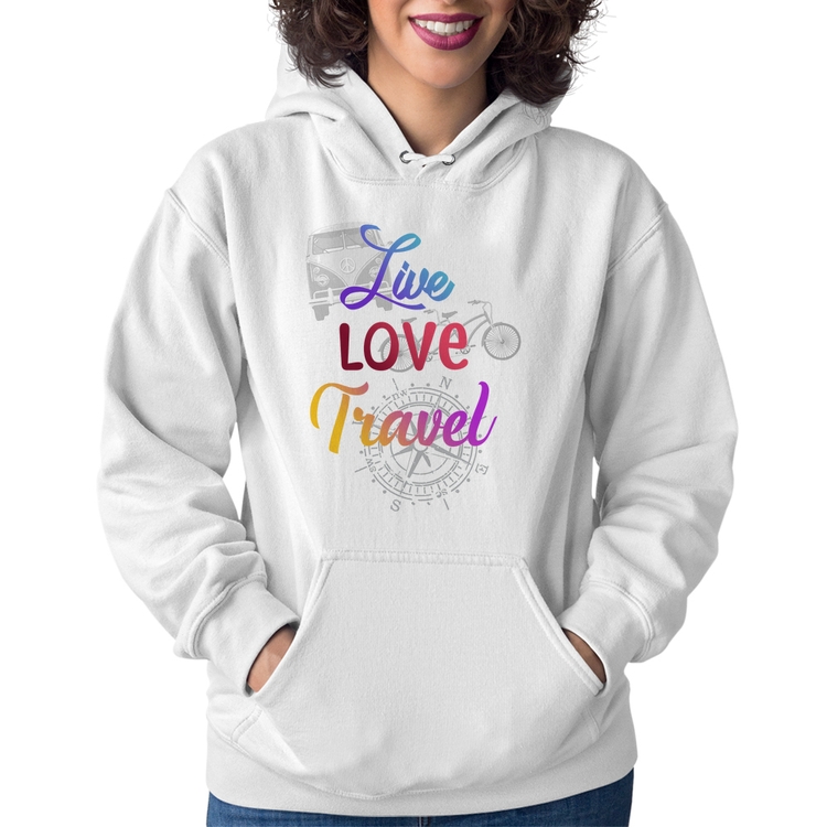 Moletom Feminino Live Love Travel - Branco