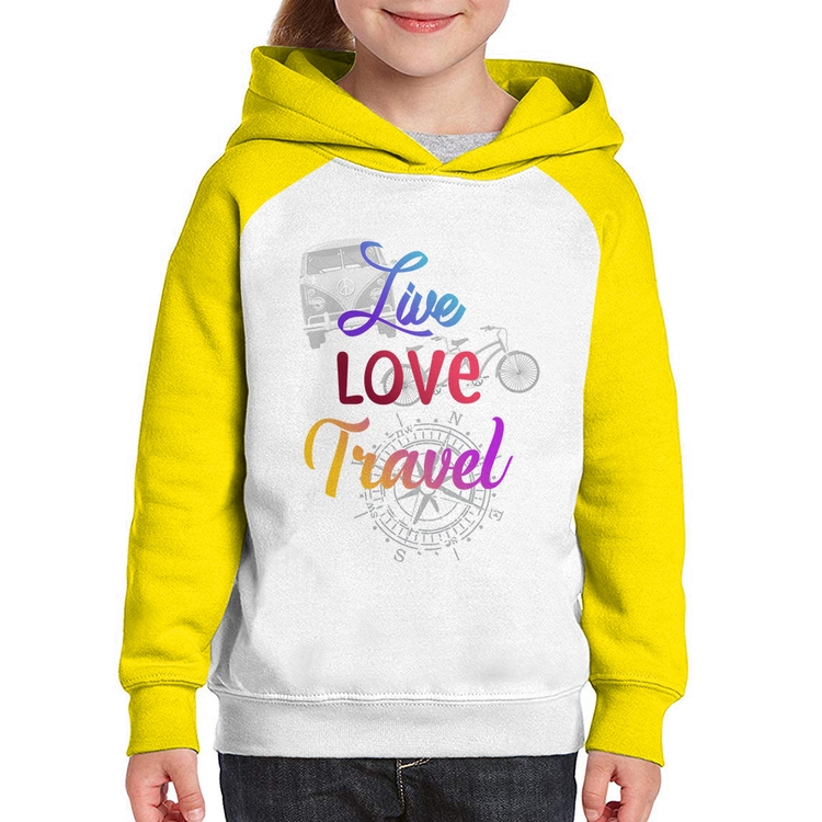 Moletom Infantil Live Love Travel - Branco/Amarelo