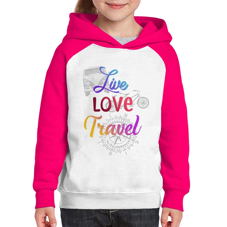 Moletom Infantil Live Love Travel - Branco/Rosa