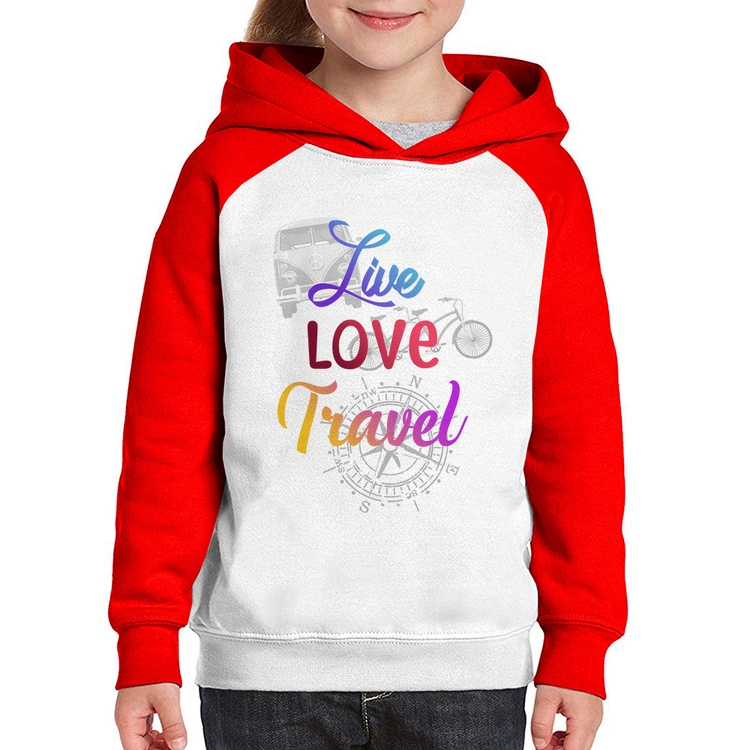 Moletom Infantil Live Love Travel - Branco/Vermelho