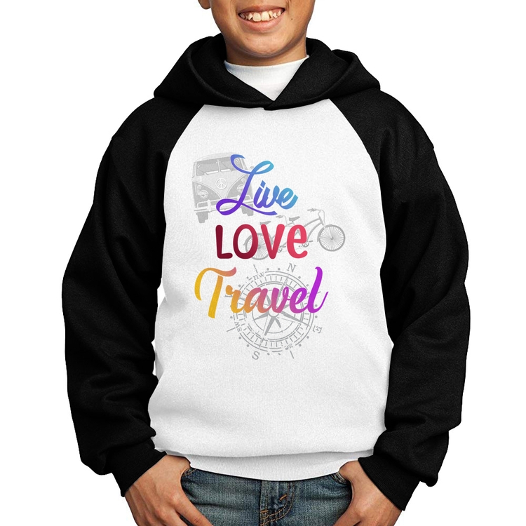 Moletom Infantil Live Love Travel - Branco/Preto