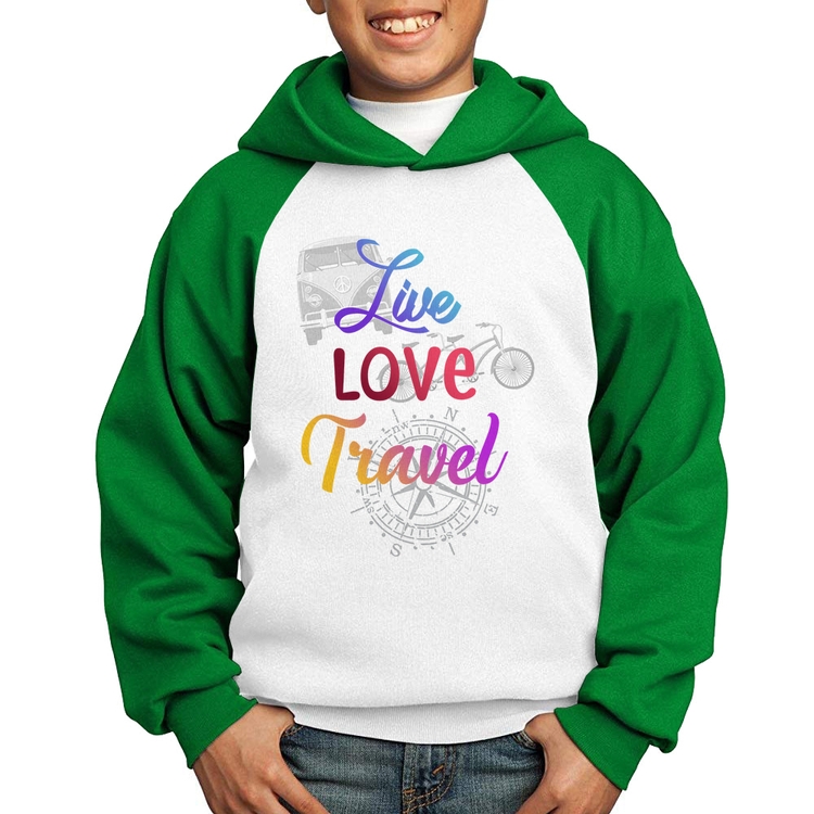 Moletom Infantil Live Love Travel - Branco/Verde