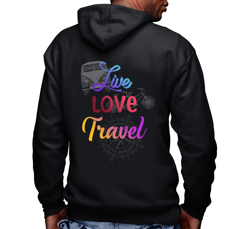 Blusa Moletom Live Love Travel Masculina com Capuz e Zíper