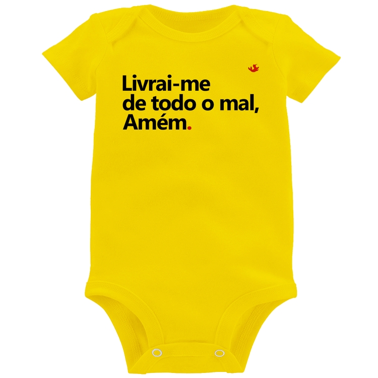 Body Bebê Livrai-me de todo o mal, amém - Amarelo