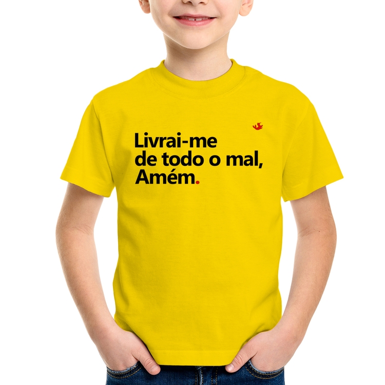 Camiseta Infantil Livrai-me de todo o mal, amém - Amarela