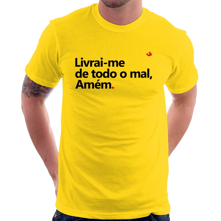 Camiseta Livrai-me de todo o mal, amém - Amarela