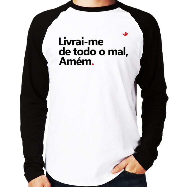Camiseta Raglan Livrai-me de todo o mal, amém Manga Longa