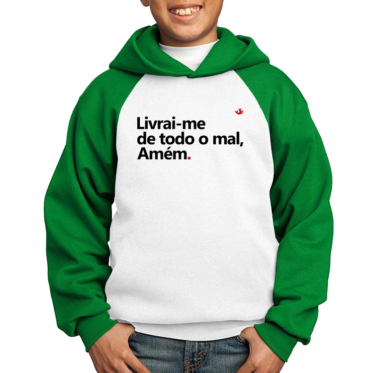 Moletom Infantil Livrai-me de todo o mal, amém - Branco/Verde
