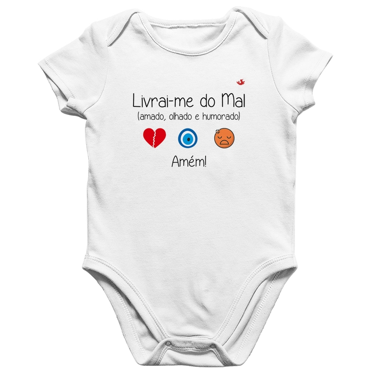 Body Bebê Algodão Livrai-me do mal (amado, olhado e humorado) - Branco