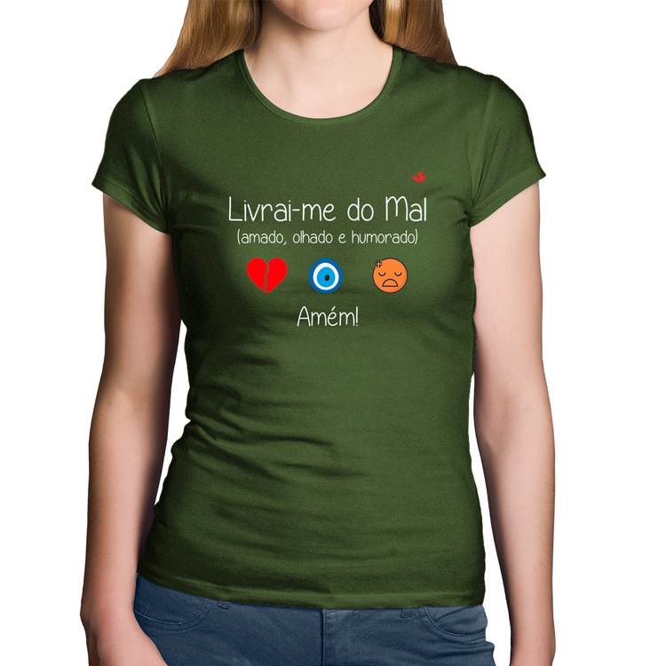 Baby Look Algodão Livrai-me do mal (amado, olhado e humorado) - Musgo