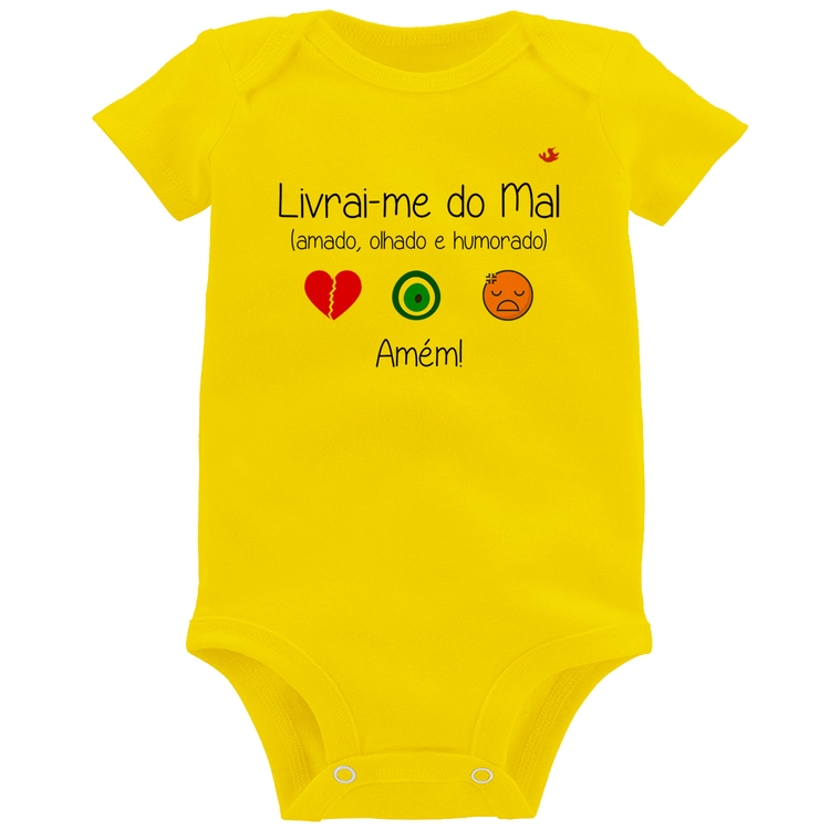 Body Bebê Livrai-me do mal (amado, olhado e humorado) - Amarelo