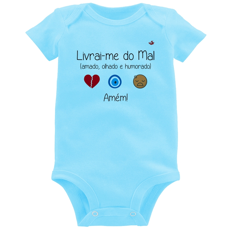 Body Bebê Livrai-me do mal (amado, olhado e humorado) - Azul Bebê