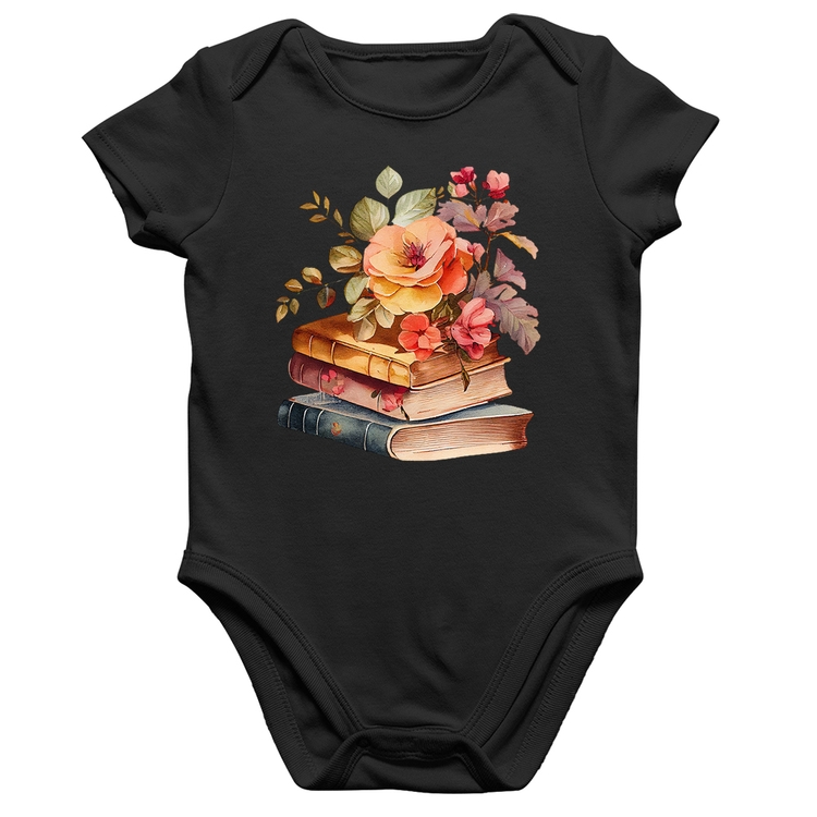 Body Bebê Algodão Livros e flores