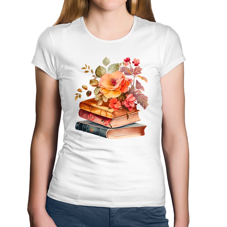 Baby Look Algodão Livros e flores - Branca