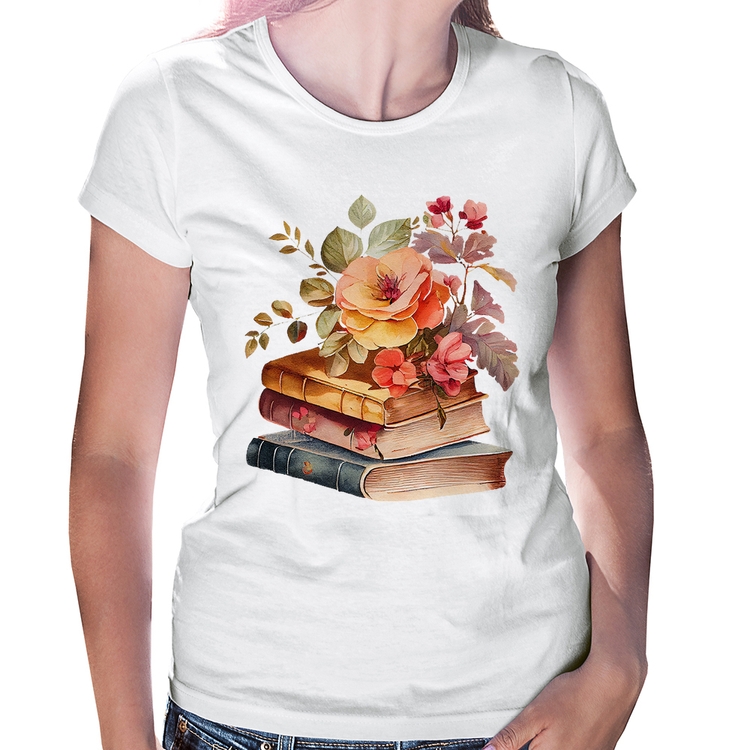 Baby Look Livros e flores