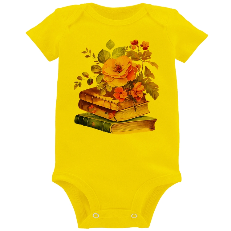Body Bebê Livros e flores - Amarelo