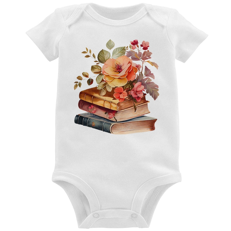 Body Bebê Livros e flores