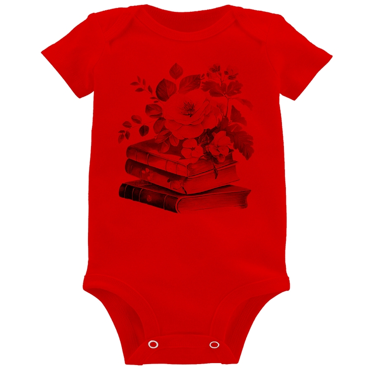 Body Bebê Livros e flores - Vermelho