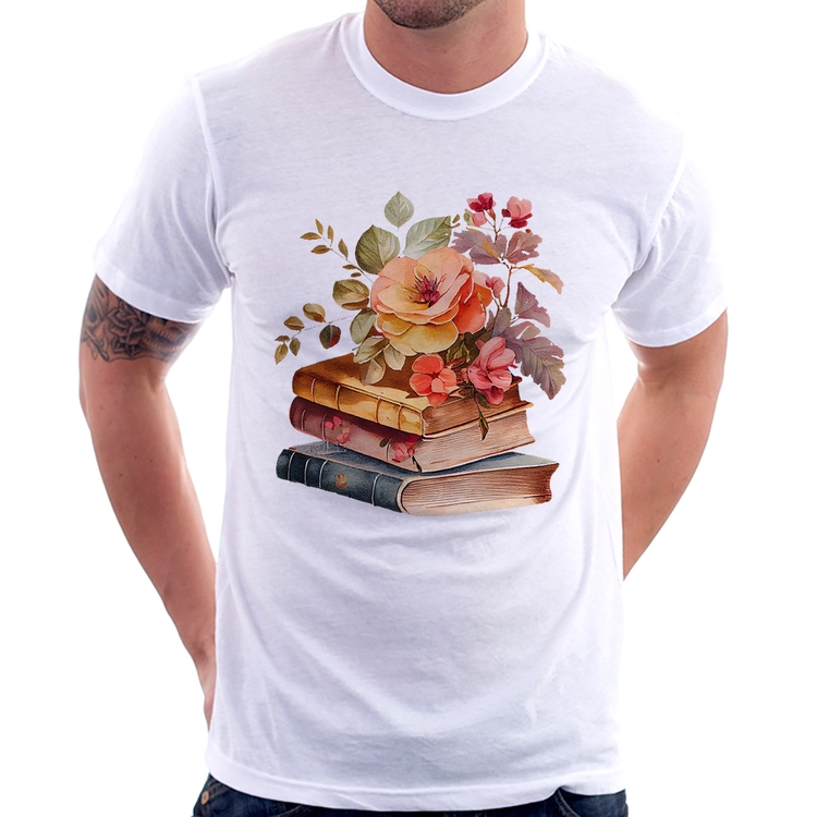 Camiseta Livros e flores