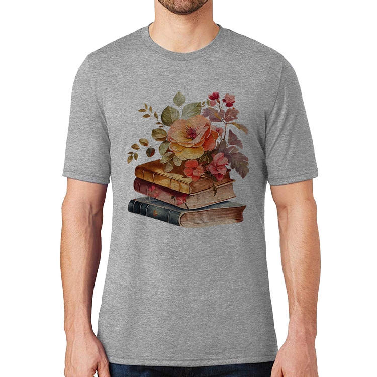 Camiseta Livros e flores - Cinza
