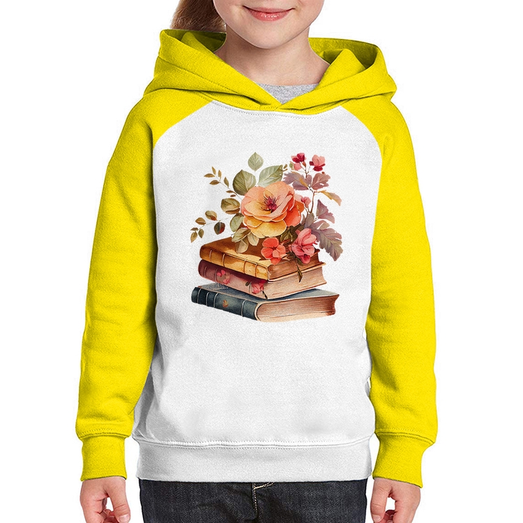 Moletom Infantil Livros e flores - Branco/Amarelo