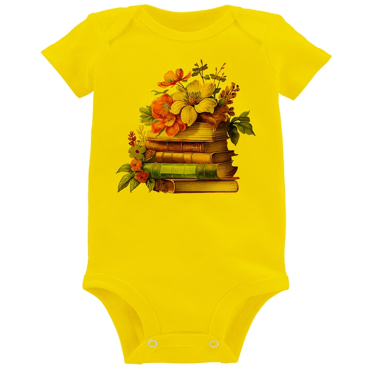 Body Bebê Livros e Flores Vintage - Amarelo