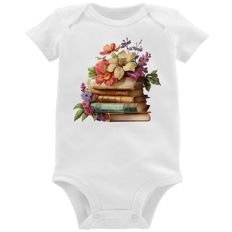 Body Bebê Livros e Flores Vintage