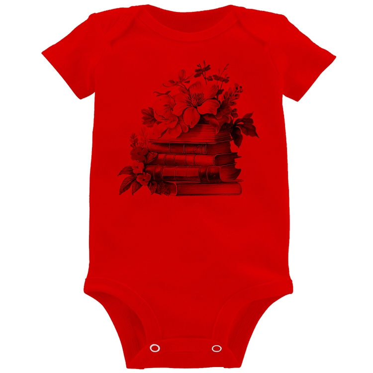 Body Bebê Livros e Flores Vintage - Vermelho