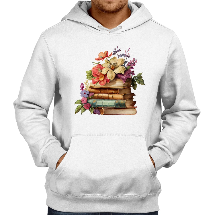 Moletom Livros e Flores Vintage - Branco