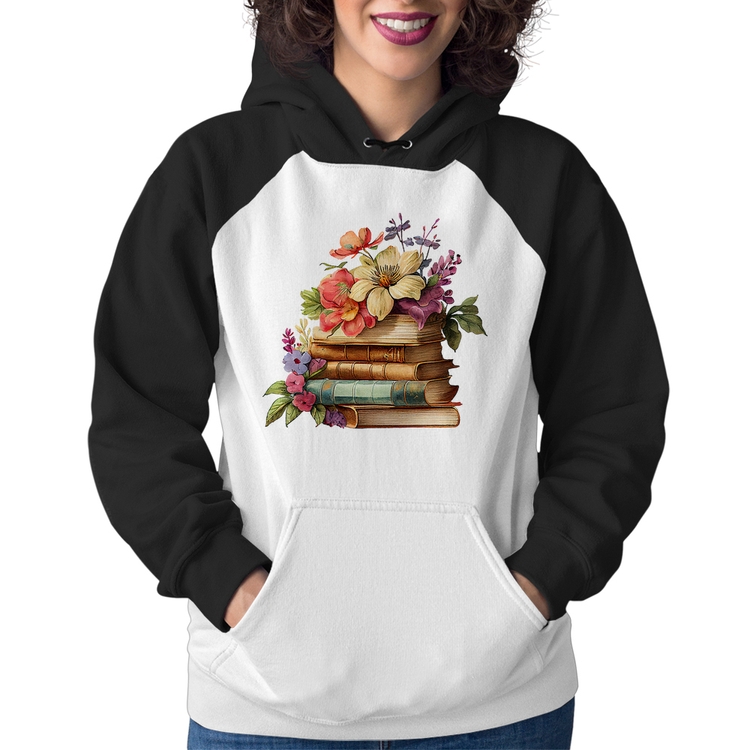 Moletom Feminino Livros e Flores Vintage