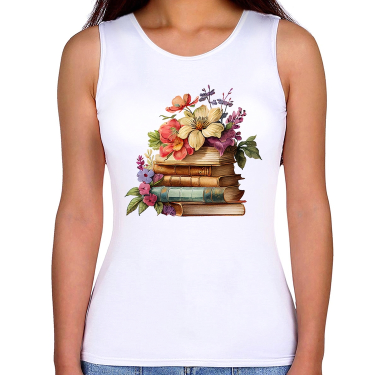 Regata Feminina Livros e Flores Vintage