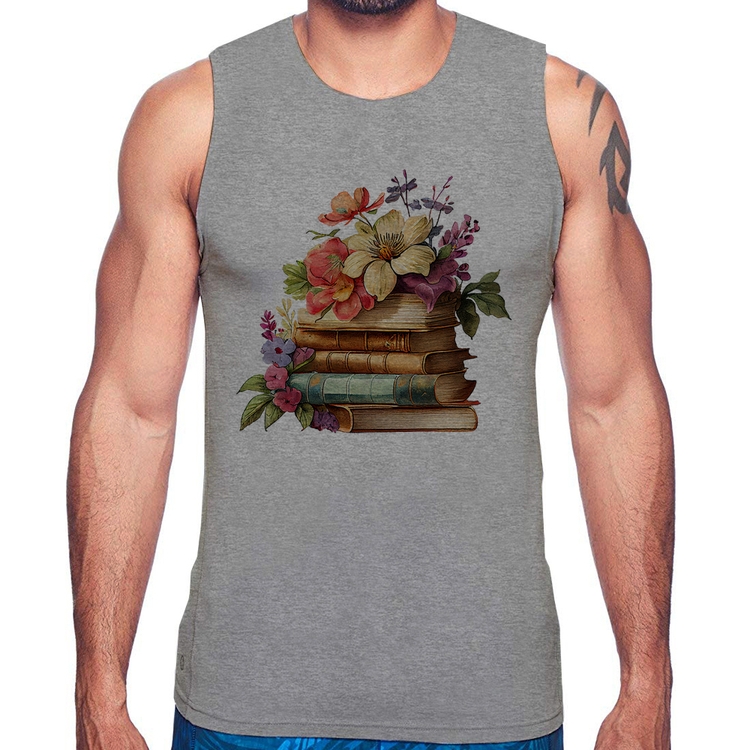 Regata Livros e Flores Vintage - Cinza