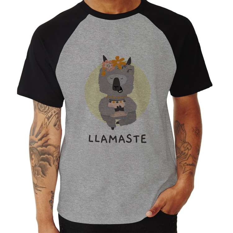 Camiseta Raglan Llamastê - Cinza/Preto