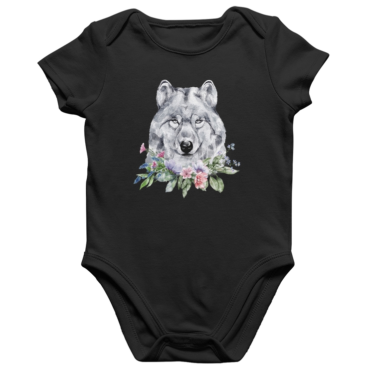 Body Bebê Algodão Lobo e Flores