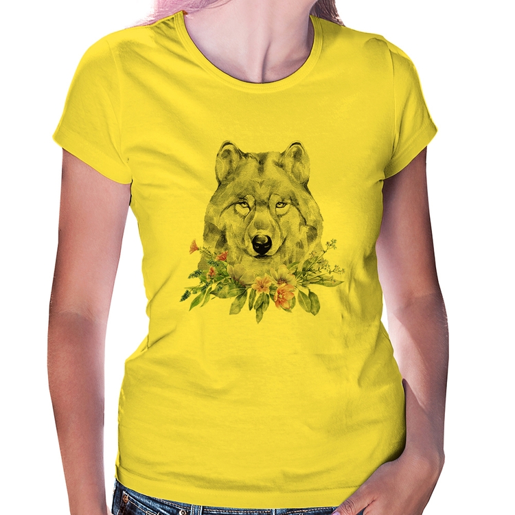 Baby Look Lobo e Flores - Amarela