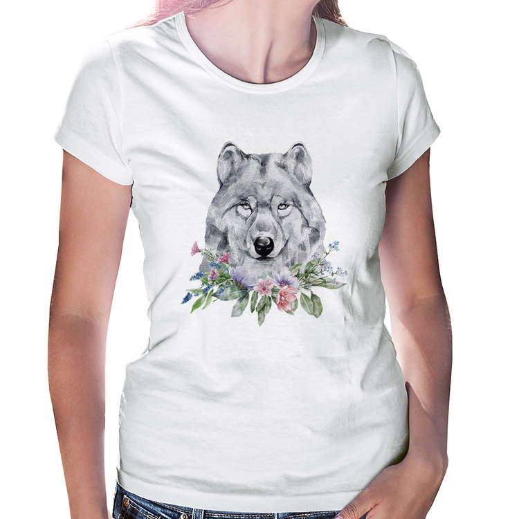 Baby Look Lobo e Flores