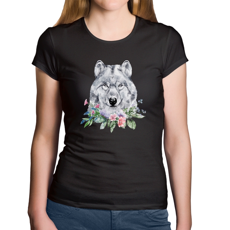 Baby Look Algodão Lobo e Flores