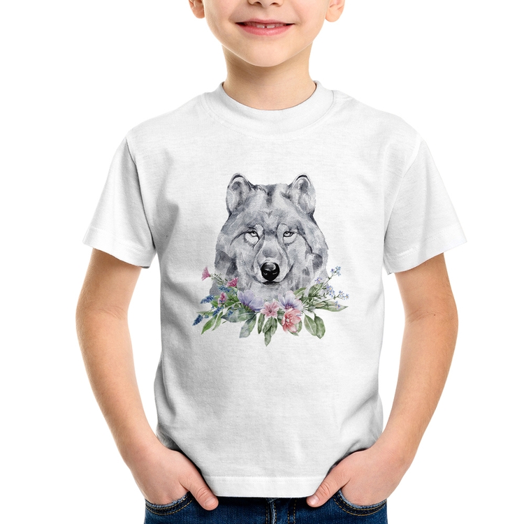 Camiseta Infantil Lobo e Flores