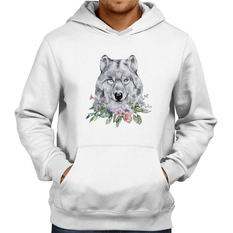 Moletom Lobo e Flores - Branco