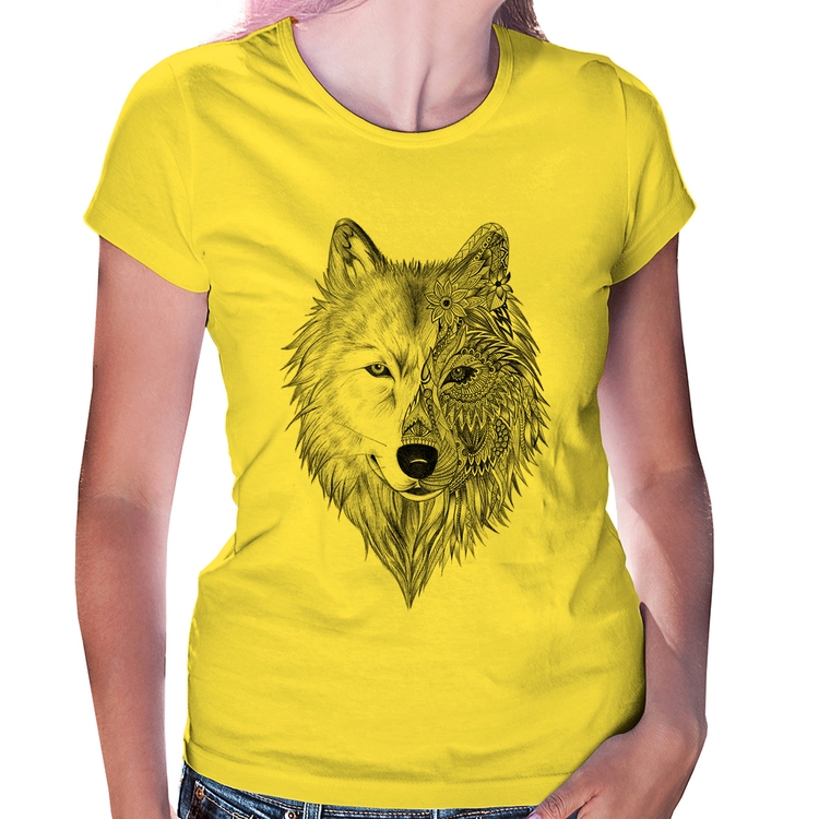 Baby Look Lobo Mandala - Amarela