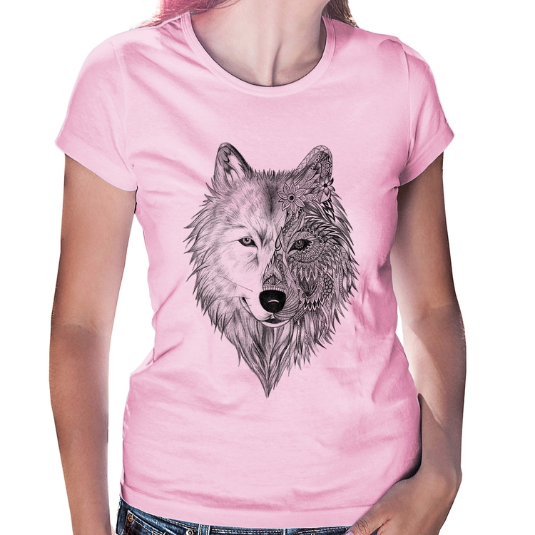 Baby Look Lobo Mandala - Rosa Bebê