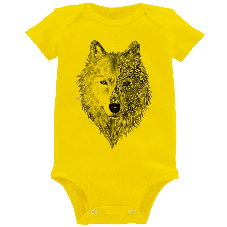 Body Bebê Lobo Mandala - Amarelo